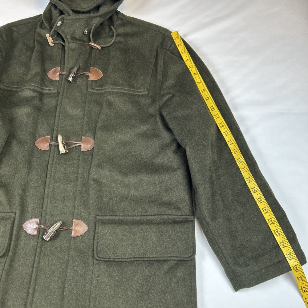 Vintage Lands End Toggle Men's Sz L Hooded Coat Wool Quilt Lined Duffle Pischl - Picture 4 of 15